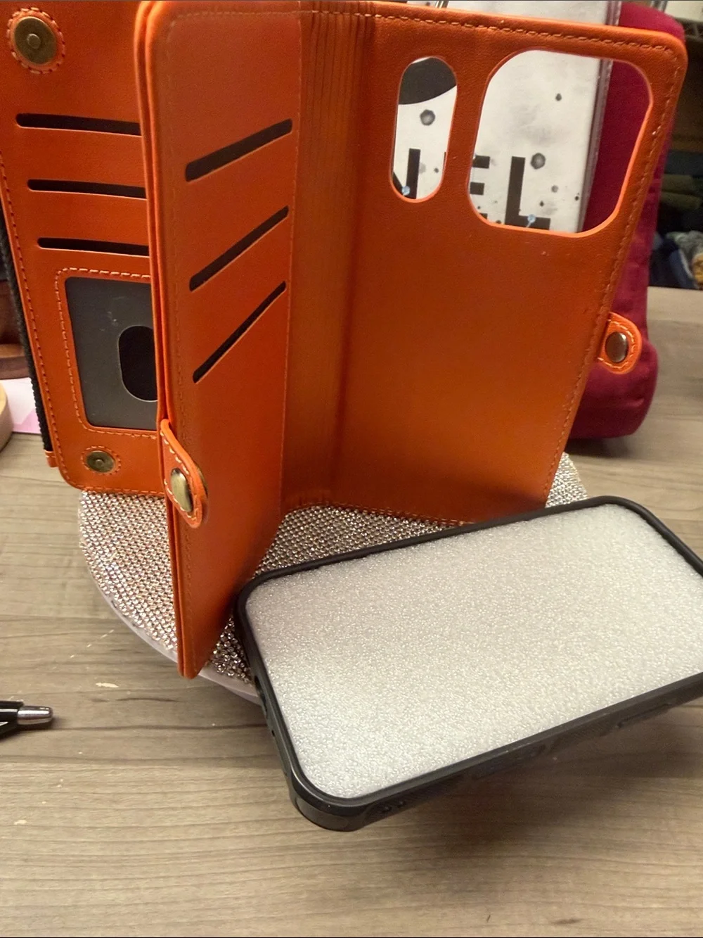 Orange Wallet Phone Case with Card Slots fits 17pro